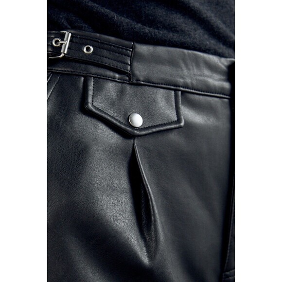 ZARA Black Faux Leather Slouchy Pants With Waist Buckles - US 4 - Picture 3 of 4